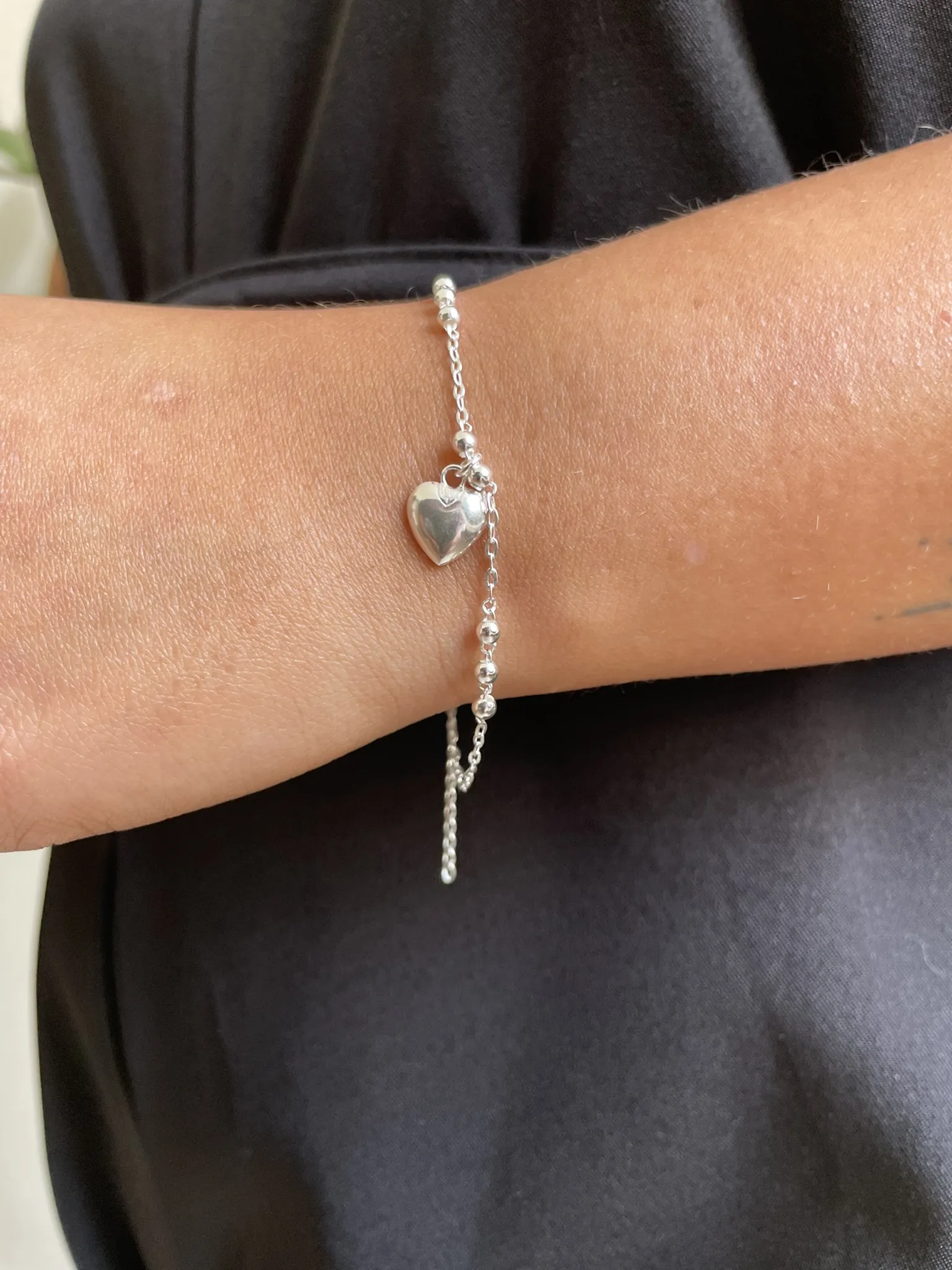 Pulseira Bolas e Pingente Coração